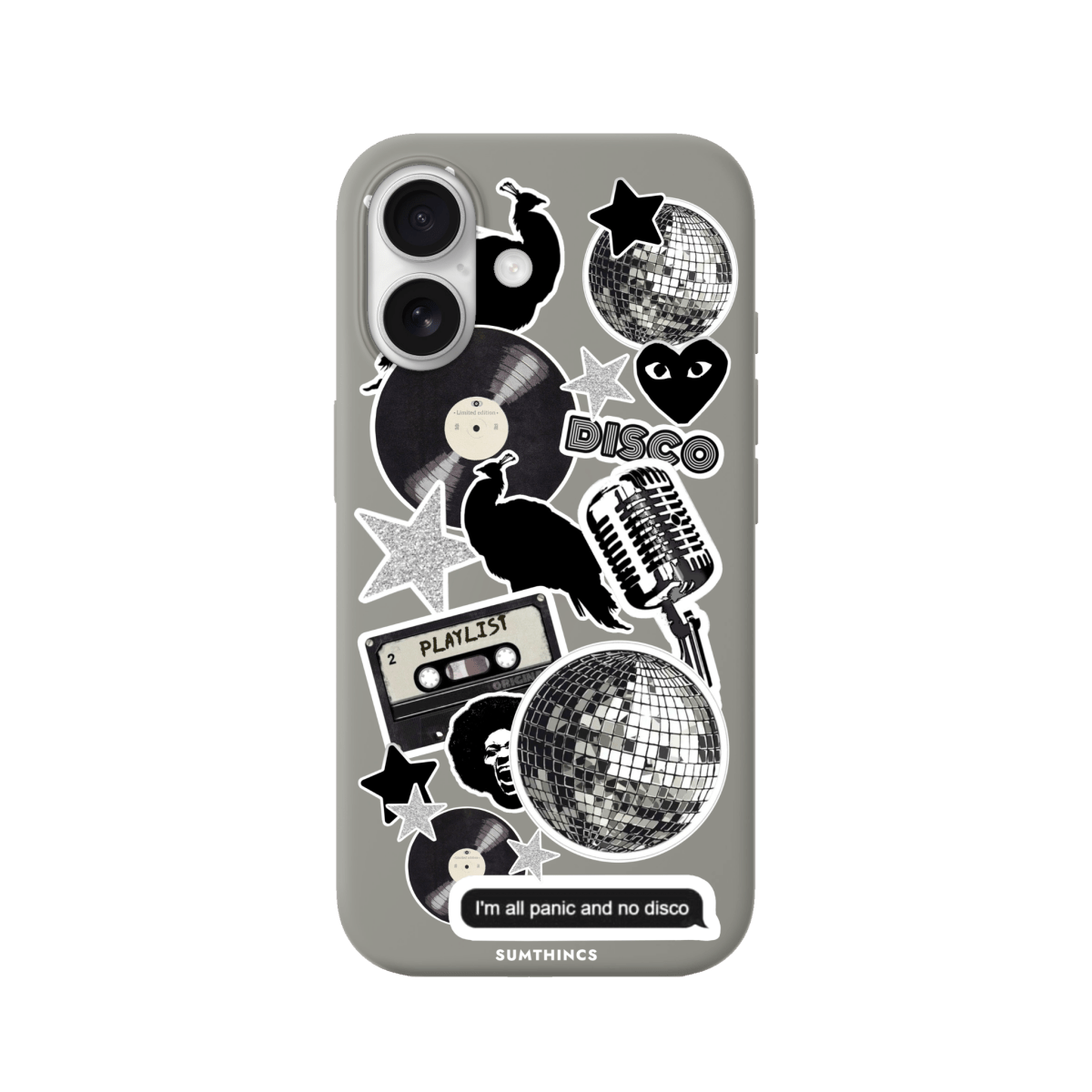 iPhone 17 Disco Stickers Premium Telefon Kılıfı Gri - SUMTHINCS