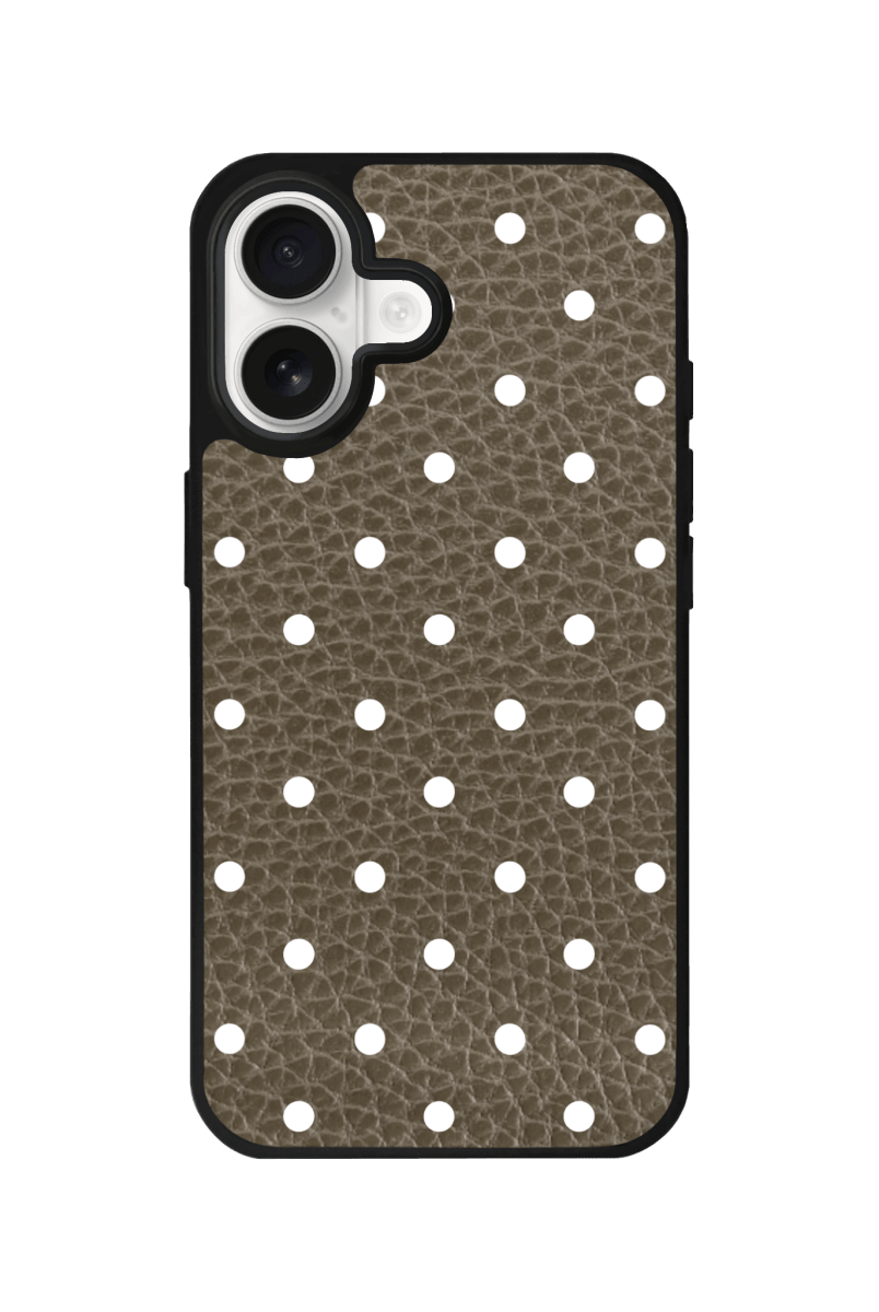 iPhone 17 Polka Dot Leather Deri Telefon Kılıfı Haki - SUMTHINCS