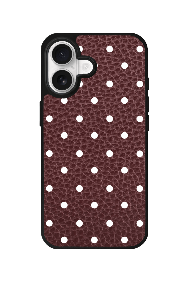 iPhone 17 Polka Dot Leather Deri Telefon Kılıfı Bordo - SUMTHINCS