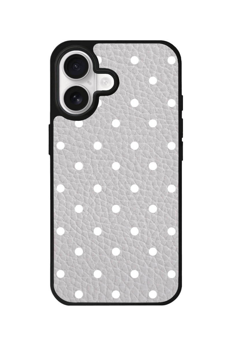 iPhone 17 Polka Dot Leather Deri Telefon Kılıfı Gri - SUMTHINCS