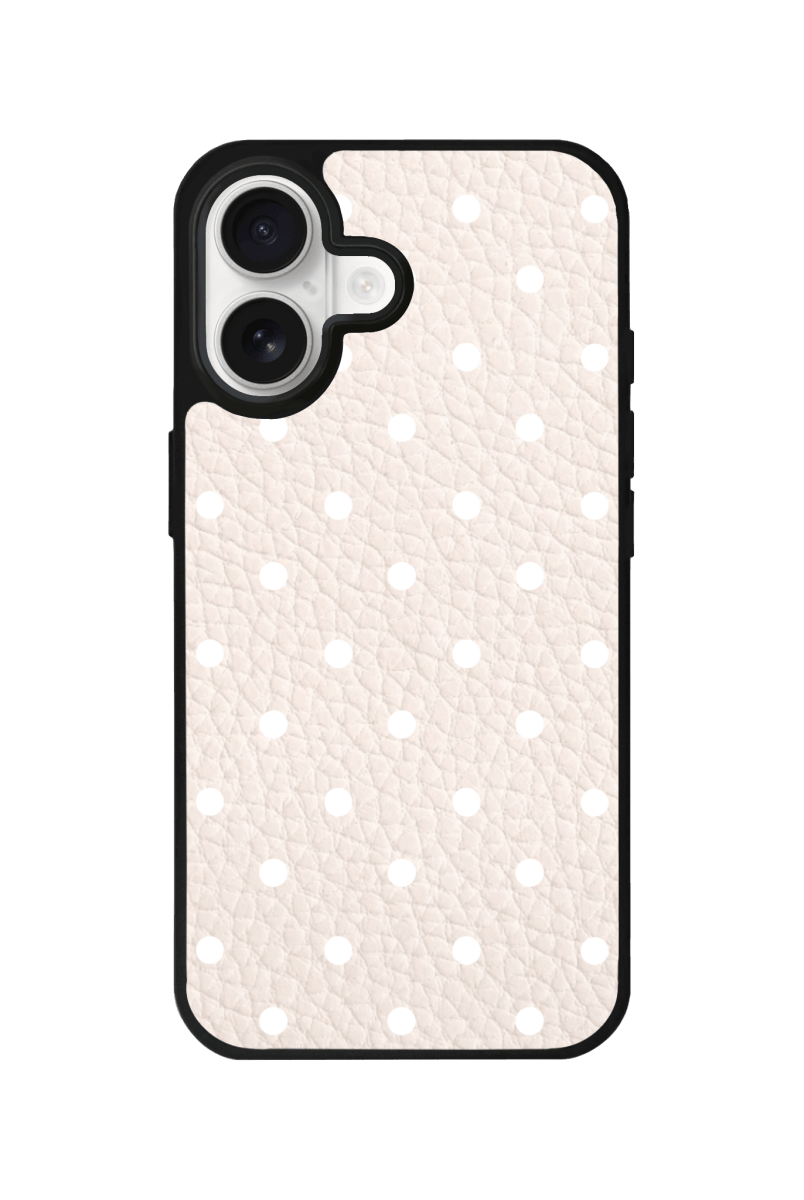 iPhone 17 Polka Dot Leather Deri Telefon Kılıfı Bej - SUMTHINCS