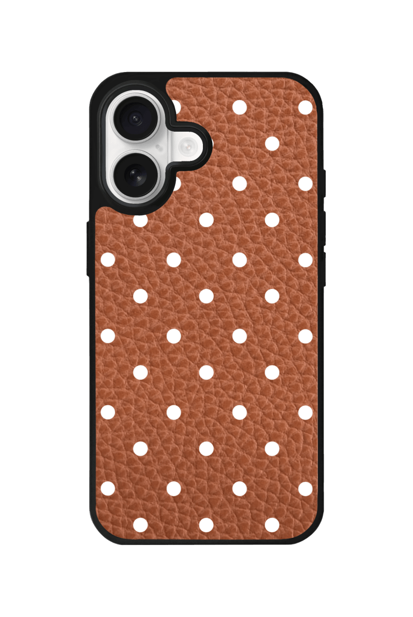 iPhone 17 Polka Dot Leather Deri Telefon Kılıfı Kahverengi - SUMTHINCS