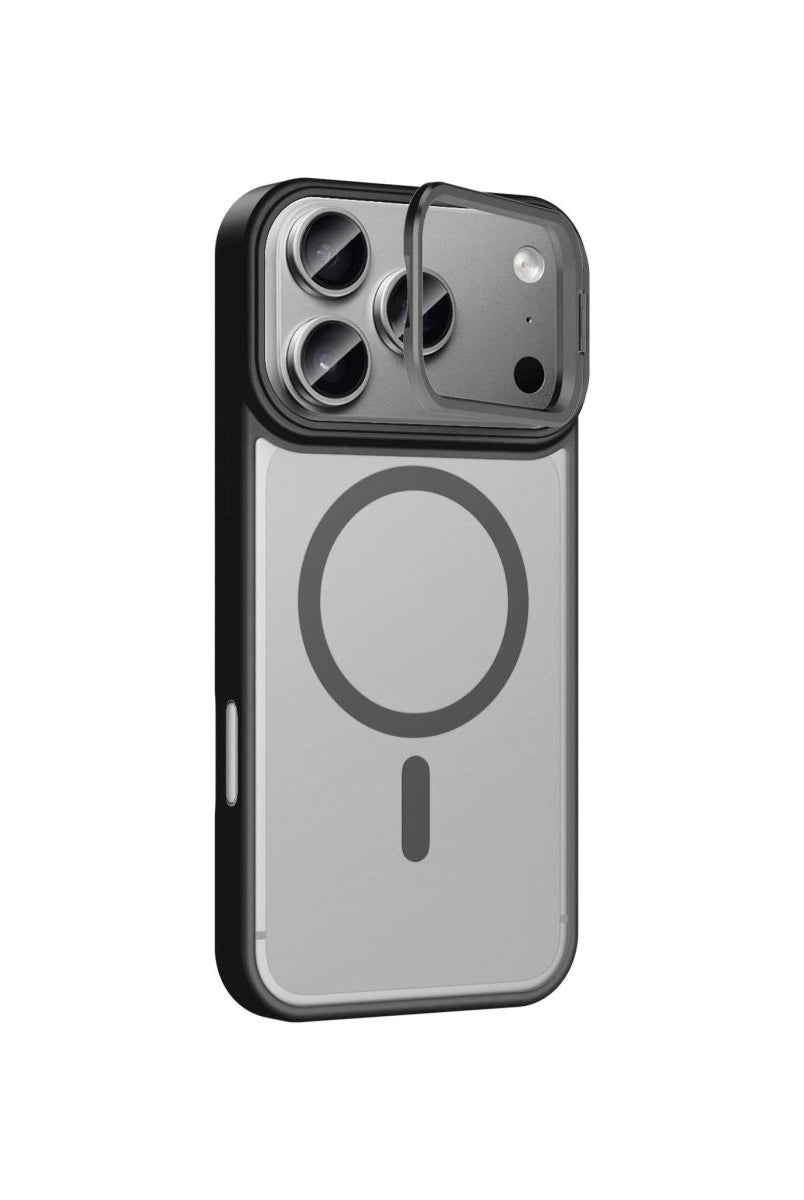 iPhone 17 Pro MagSafe Metal Kamera Standlı Silikon PC Kılıf Siyah - SUMTHINCS