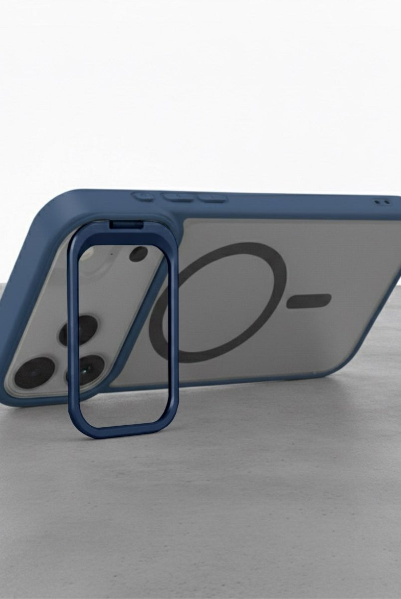 iPhone 17 Pro MagSafe Metal Kamera Standlı Silikon PC Kılıf Mavi - SUMTHINCS