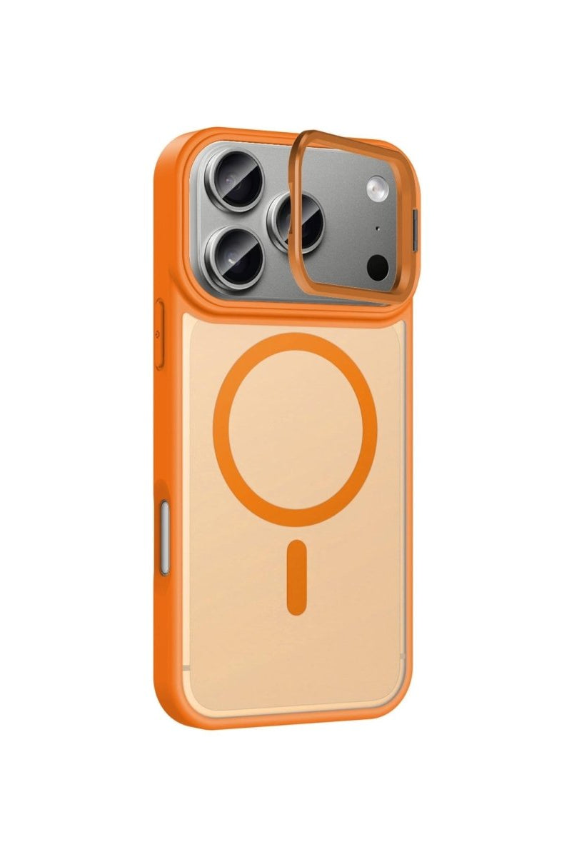 iPhone 17 Pro MagSafe Metal Kamera Standlı Silikon PC Kılıf Turuncu - SUMTHINCS