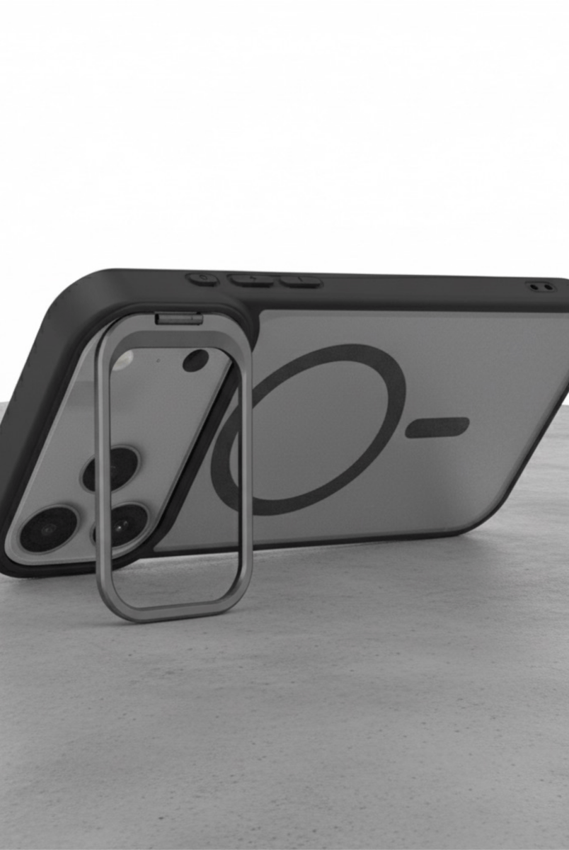 iPhone 17 Pro MagSafe Metal Kamera Standlı Silikon PC Kılıf Siyah - SUMTHINCS