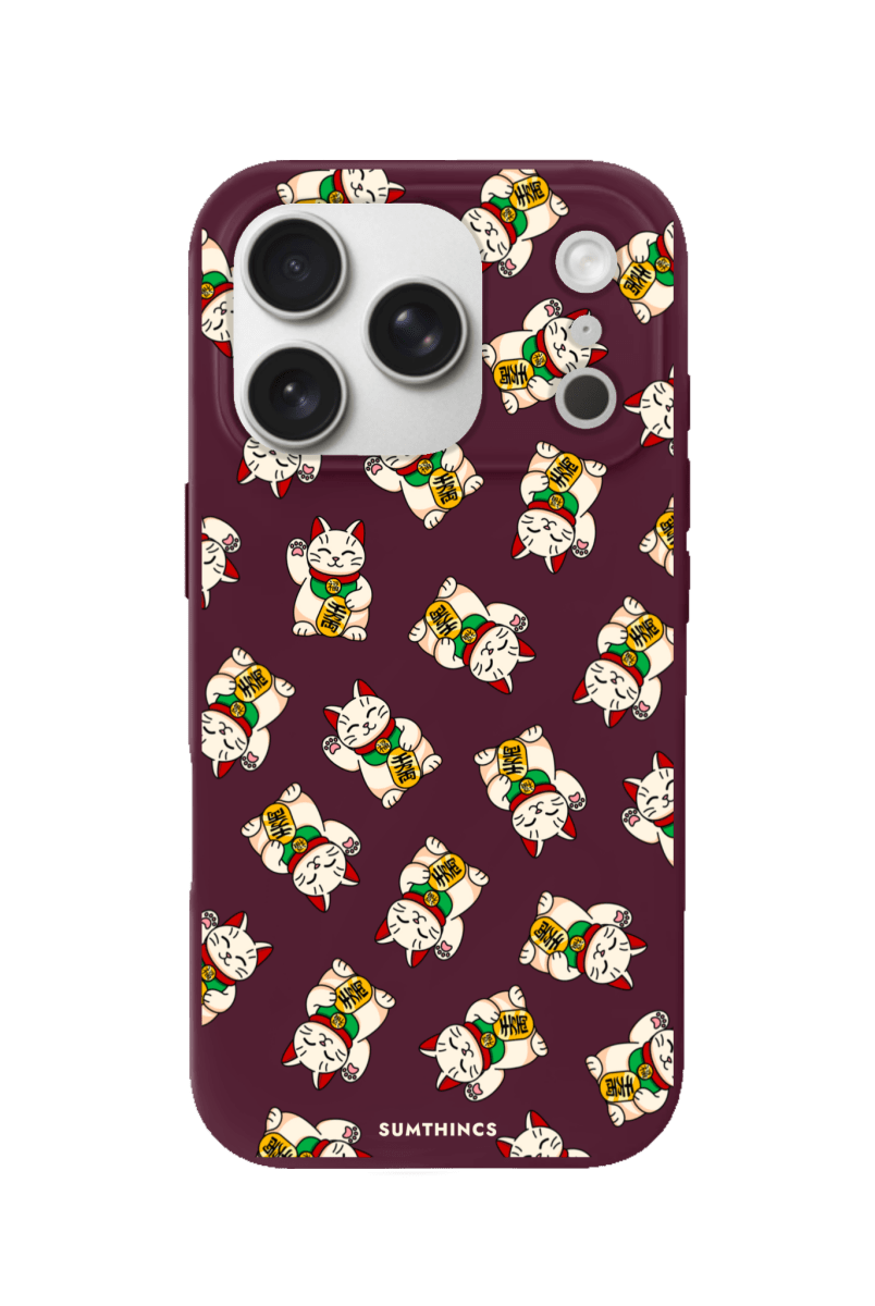 iPhone 17 Pro Maneki Neko Premium Telefon Kılıfı Bordo - SUMTHINCS