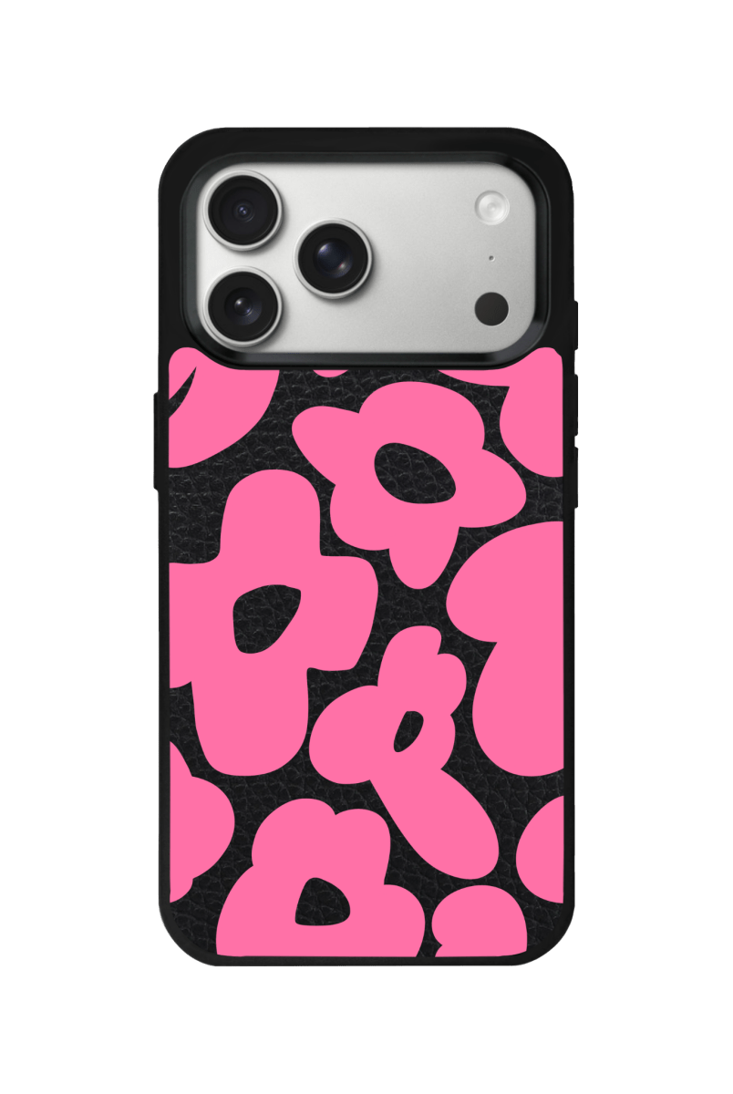 iPhone 17 Pro Max Daisy Pop Leather Deri Telefon Kılıfı Siyah - SUMTHINCS