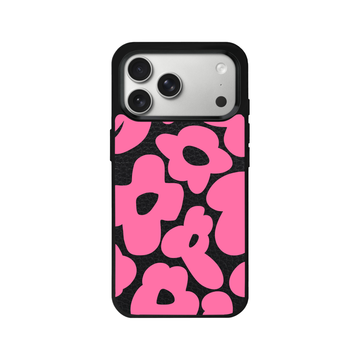 iPhone 17 Pro Max Daisy Pop Leather Deri Telefon Kılıfı Siyah - SUMTHINCS