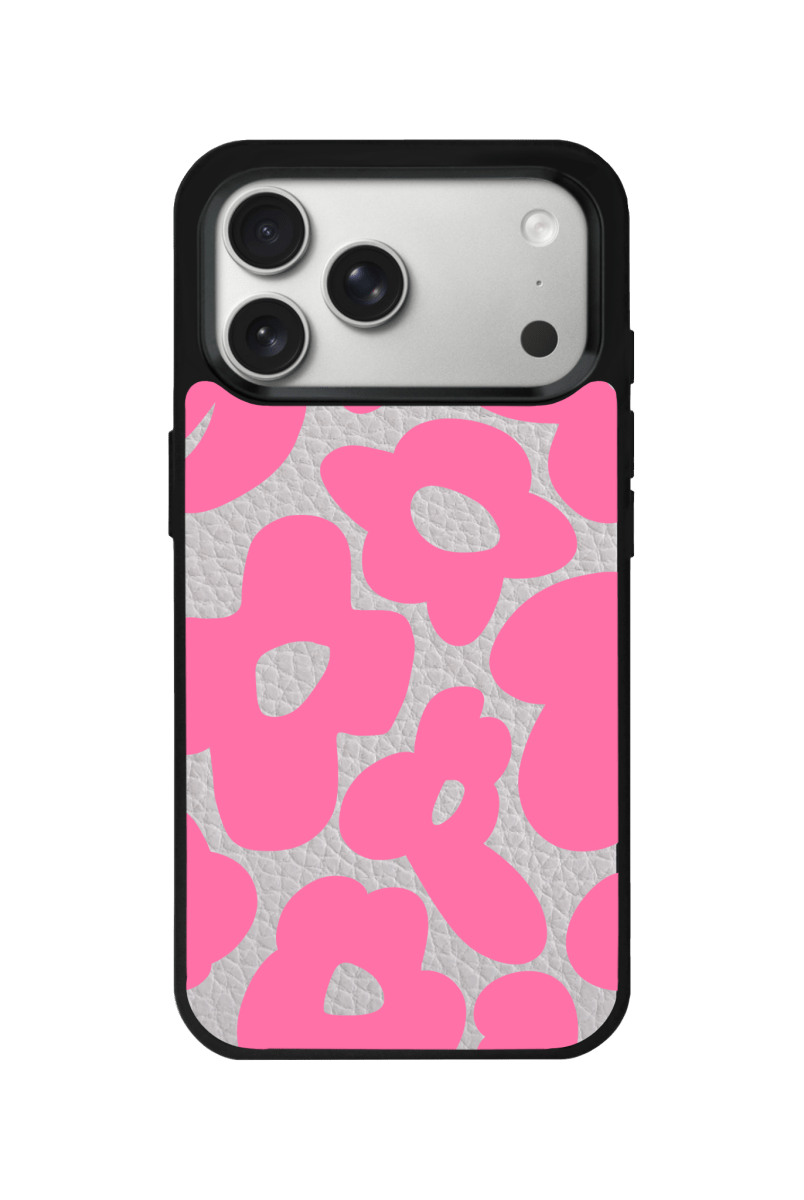 iPhone 17 Pro Max Daisy Pop Leather Deri Telefon Kılıfı Gri - SUMTHINCS