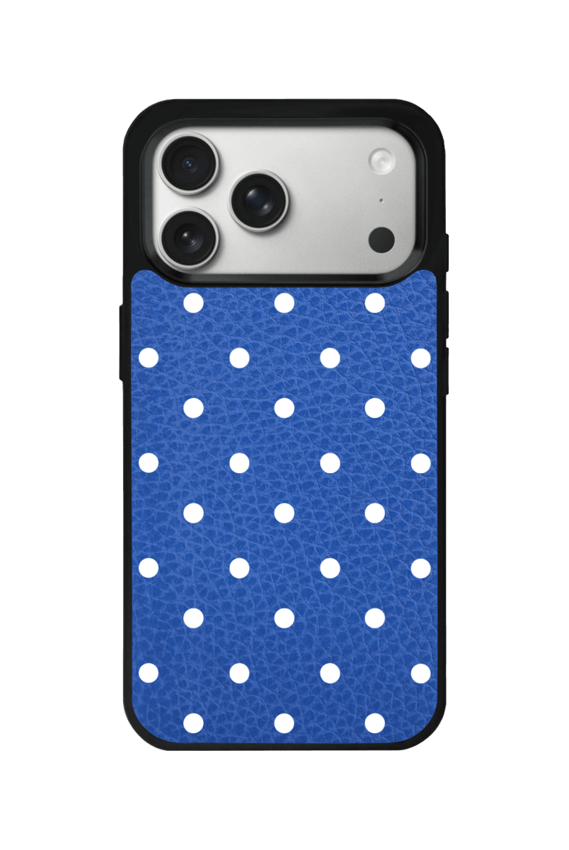 iPhone 17 Pro Polka Dot Leather Deri Telefon Kılıfı Mavi - SUMTHINCS