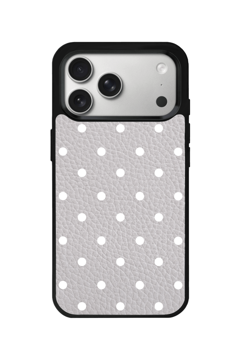 iPhone 17 Pro Polka Dot Leather Deri Telefon Kılıfı Gri - SUMTHINCS