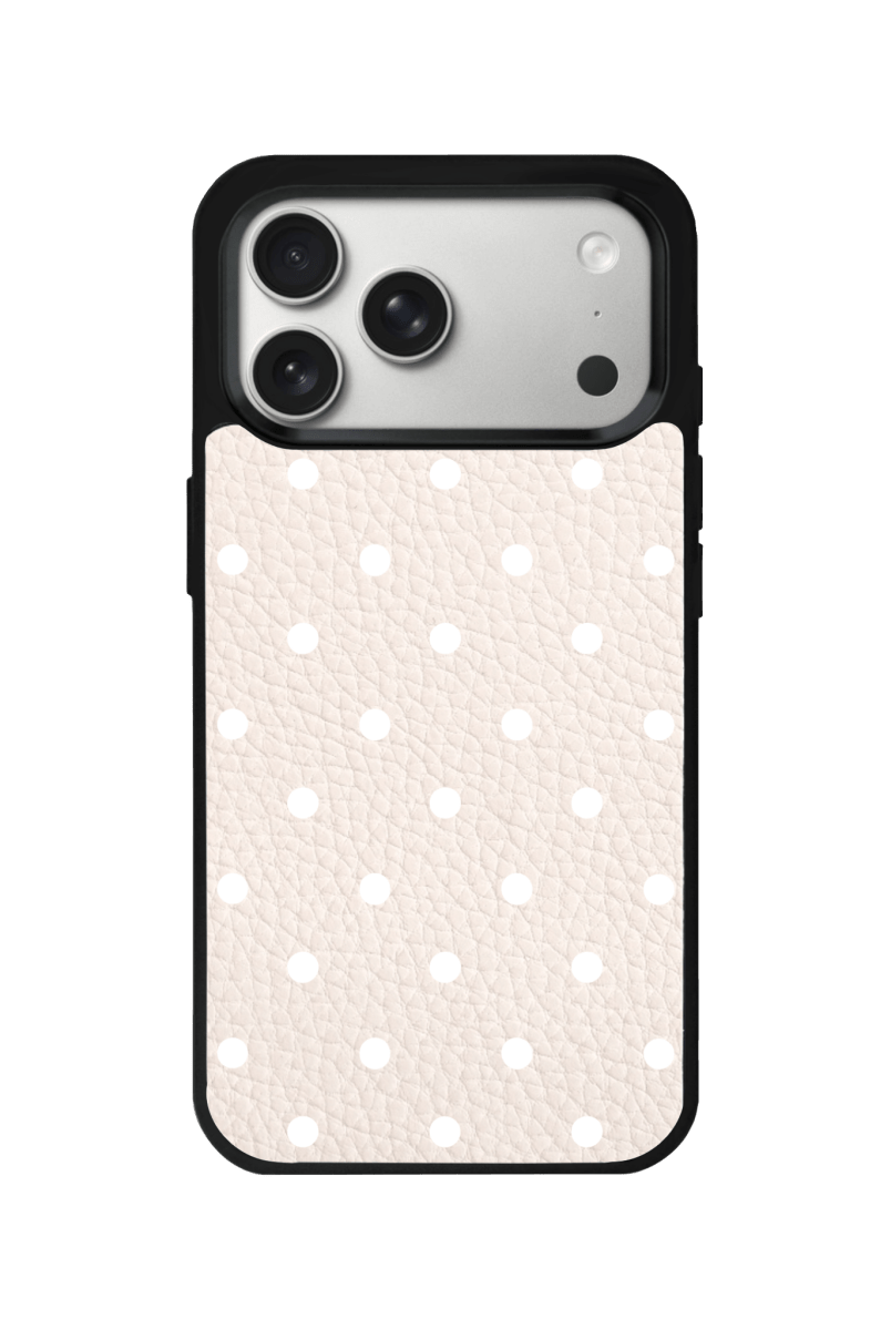iPhone 17 Pro Polka Dot Leather Deri Telefon Kılıfı Bej - SUMTHINCS