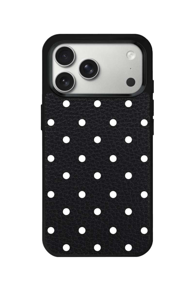 iPhone 17 Pro Polka Dot Leather Deri Telefon Kılıfı Siyah - SUMTHINCS