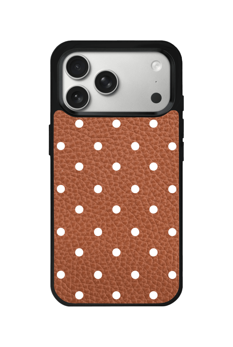 iPhone 17 Pro Polka Dot Leather Deri Telefon Kılıfı Kahverengi - SUMTHINCS