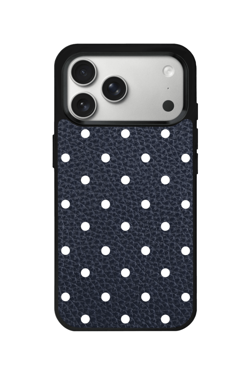 iPhone 17 Pro Polka Dot Leather Deri Telefon Kılıfı Pasifik Mavi - SUMTHINCS