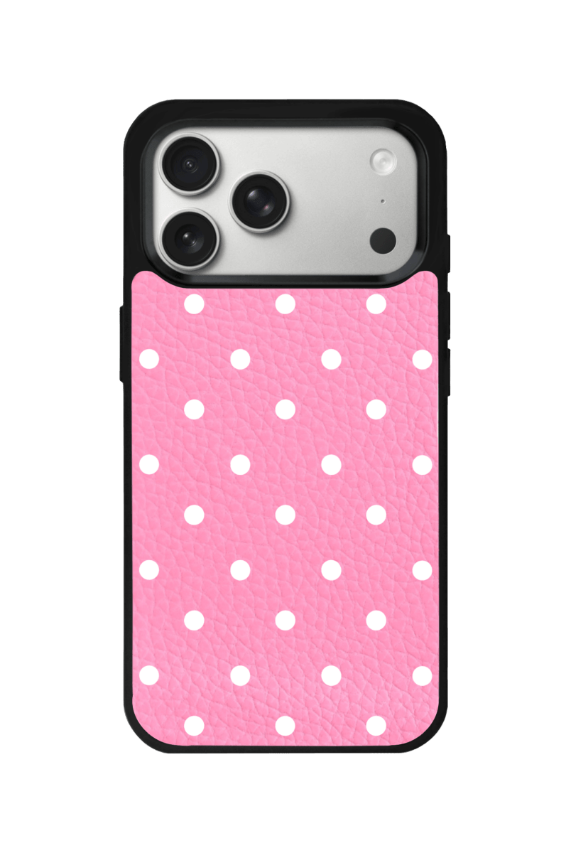 iPhone 17 Pro Polka Dot Leather Deri Telefon Kılıfı Pembe - SUMTHINCS