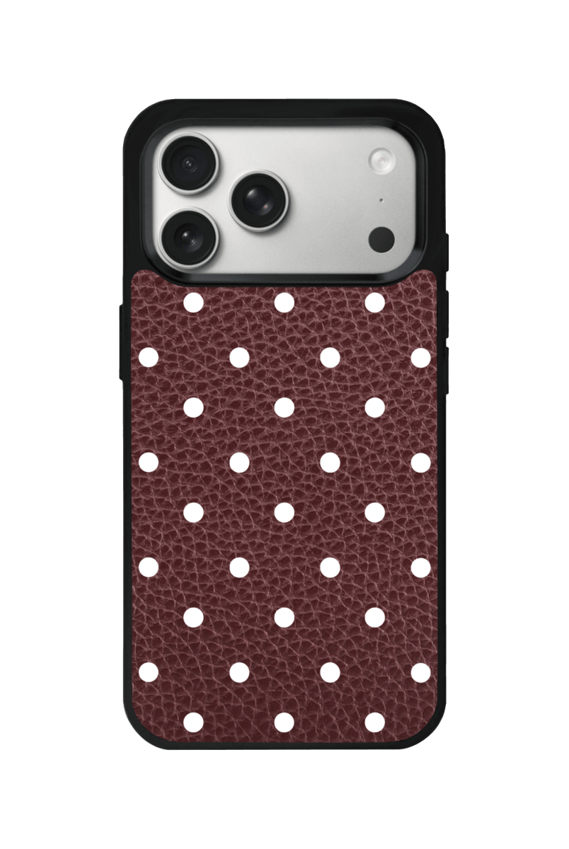 iPhone 17 Pro Polka Dot Leather Deri Telefon Kılıfı Bordo - SUMTHINCS