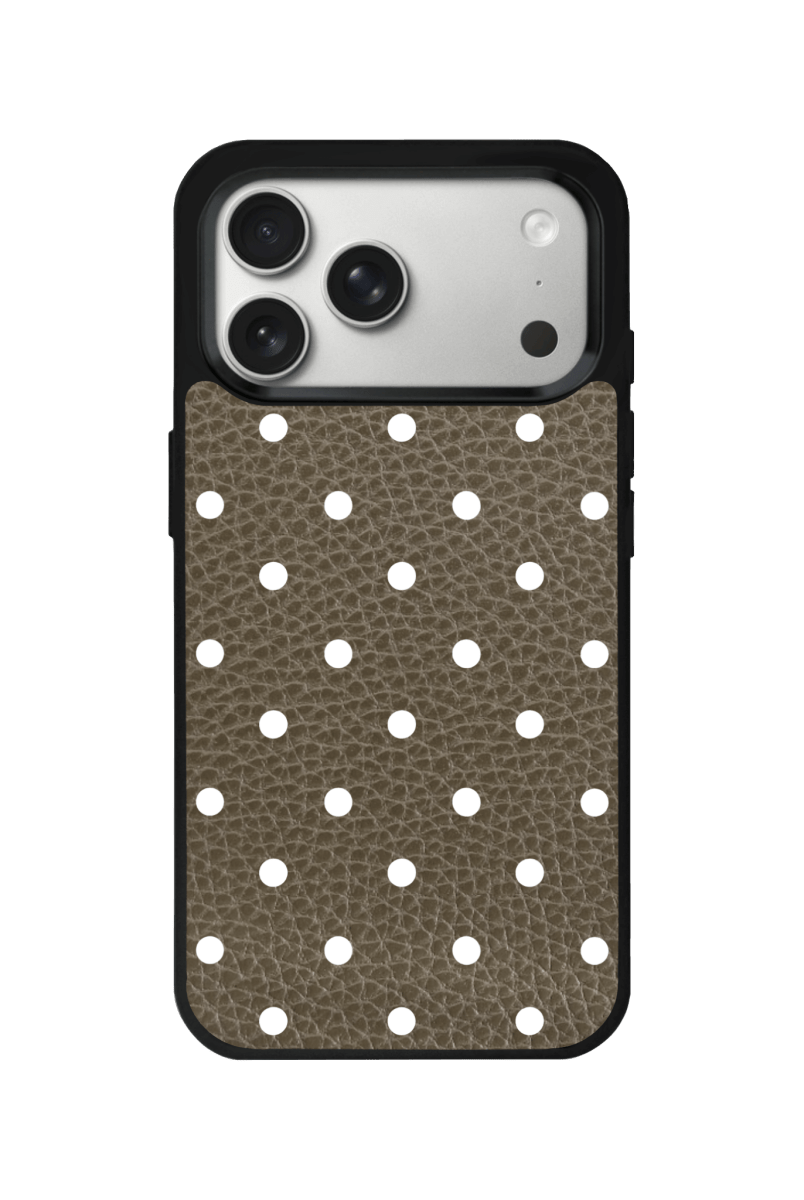 iPhone 17 Pro Polka Dot Leather Deri Telefon Kılıfı Haki - SUMTHINCS