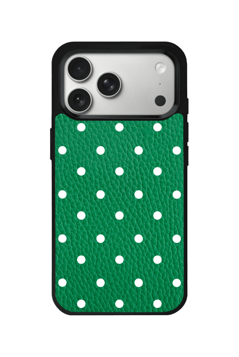 iPhone 17 Pro Polka Dot Leather Deri Telefon Kılıfı Yeşil - SUMTHINCS