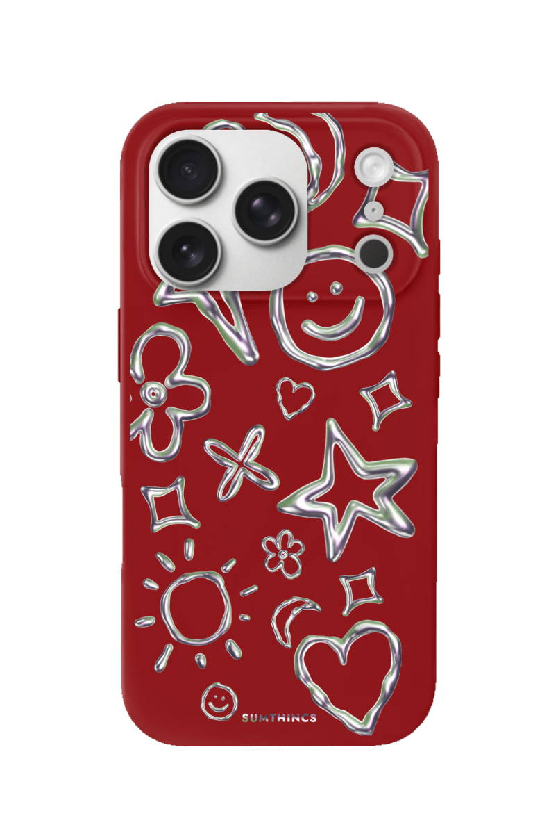 iPhone 17 Pro Silver Doodles Premium Telefon Kılıfı Kırmızı - SUMTHINCS