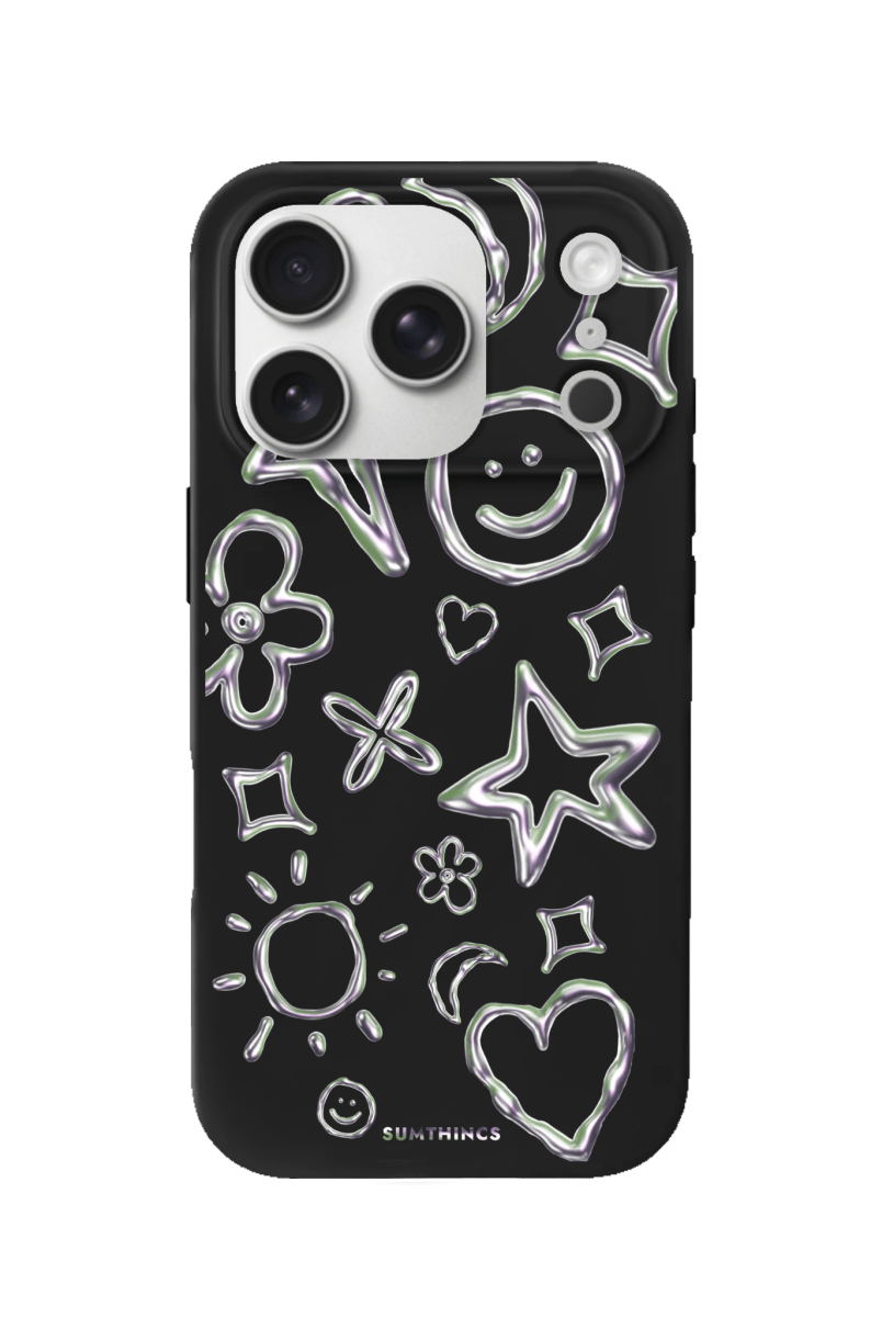 iPhone 17 Pro Silver Doodles Premium Telefon Kılıfı Siyah - SUMTHINCS