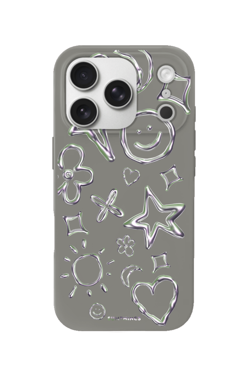 iPhone 17 Pro Silver Doodles Premium Telefon Kılıfı Gri - SUMTHINCS