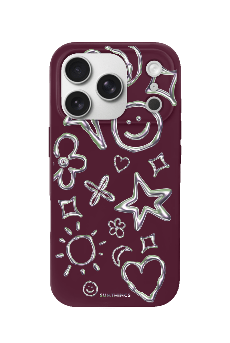 iPhone 17 Pro Silver Doodles Premium Telefon Kılıfı Bordo - SUMTHINCS
