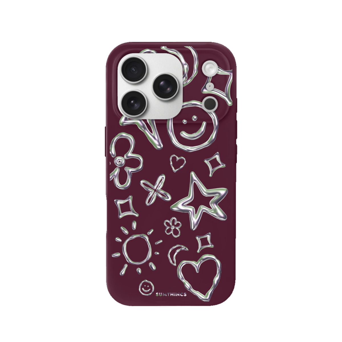 iPhone 17 Pro Silver Doodles Premium Telefon Kılıfı Bordo - SUMTHINCS