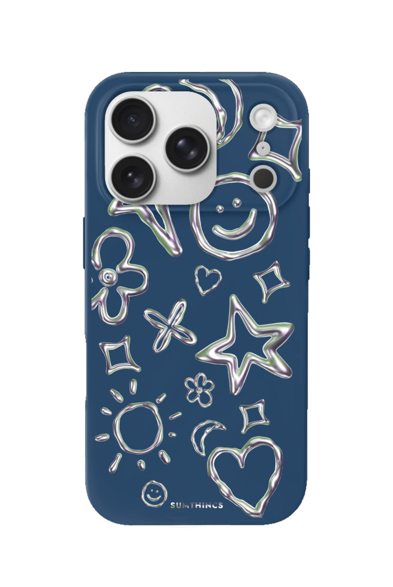 iPhone 17 Pro Silver Doodles Premium Telefon Kılıfı Pasifik Mavi - SUMTHINCS