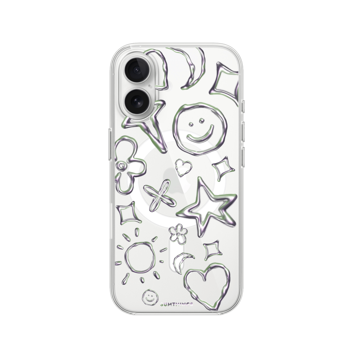 iPhone 17 Silver Doodles Clear Magsafe Şeffaf Telefon Kılıfı - SUMTHINCS