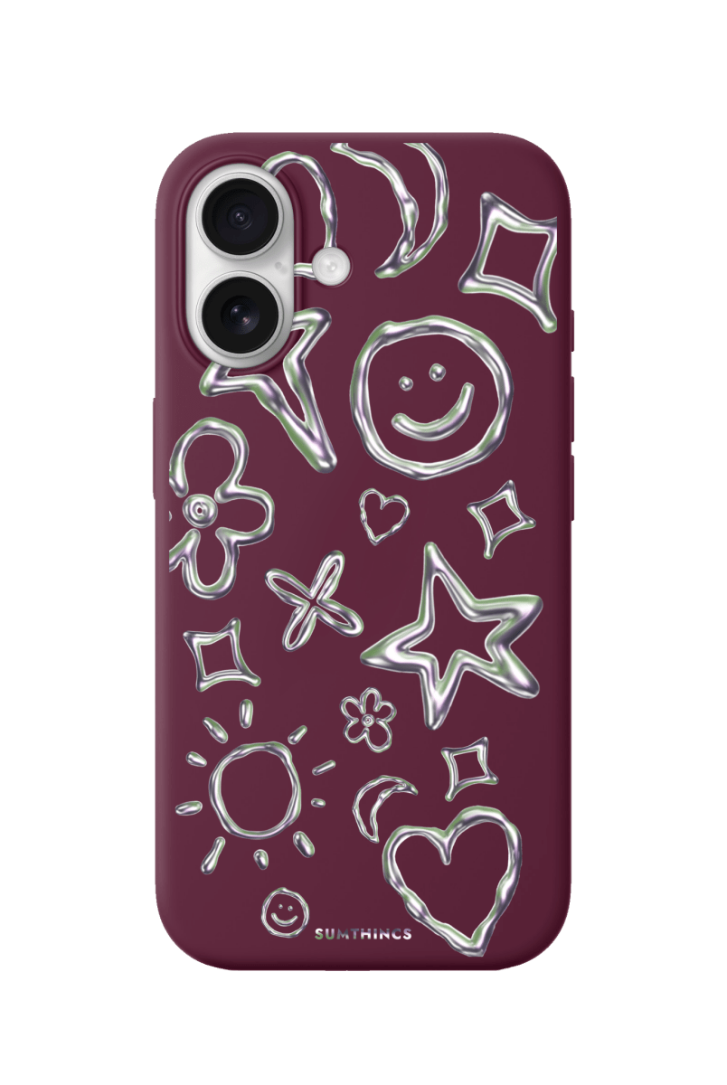 iPhone 17 Silver Doodles Premium Telefon Kılıfı Bordo - SUMTHINCS