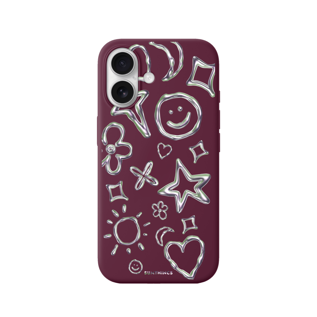 iPhone 17 Silver Doodles Premium Telefon Kılıfı Bordo - SUMTHINCS