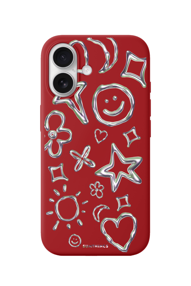 iPhone 17 Silver Doodles Premium Telefon Kılıfı Kırmızı - SUMTHINCS