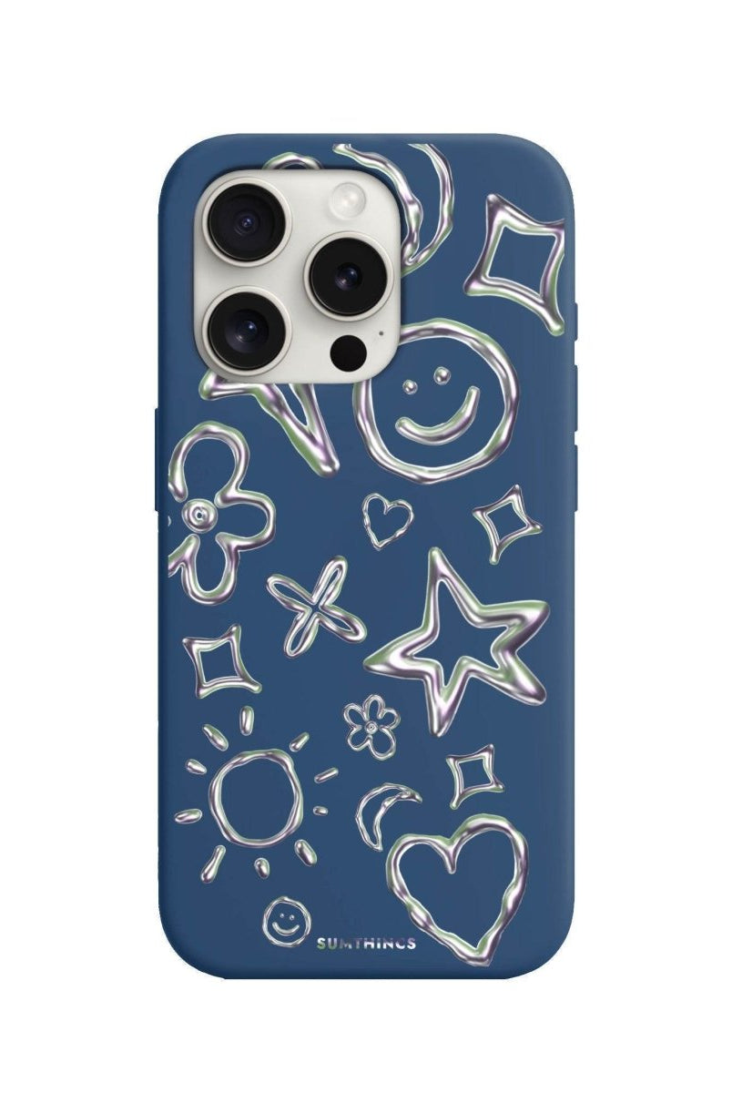 iPhone 7 Plus/8 Plus Silver Doodles Premium Telefon Kılıfı Pasifik Mavi - SUMTHINCS