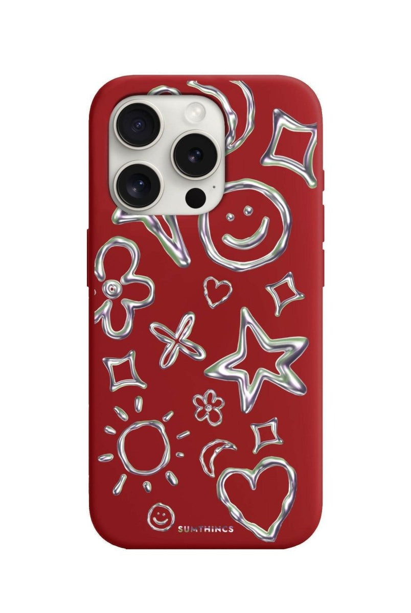 iPhone 7 Plus/8 Plus Silver Doodles Premium Telefon Kılıfı Kırmızı - SUMTHINCS