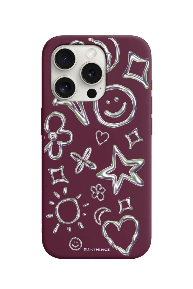 iPhone 7 Plus/8 Plus Silver Doodles Premium Telefon Kılıfı Bordo - SUMTHINCS