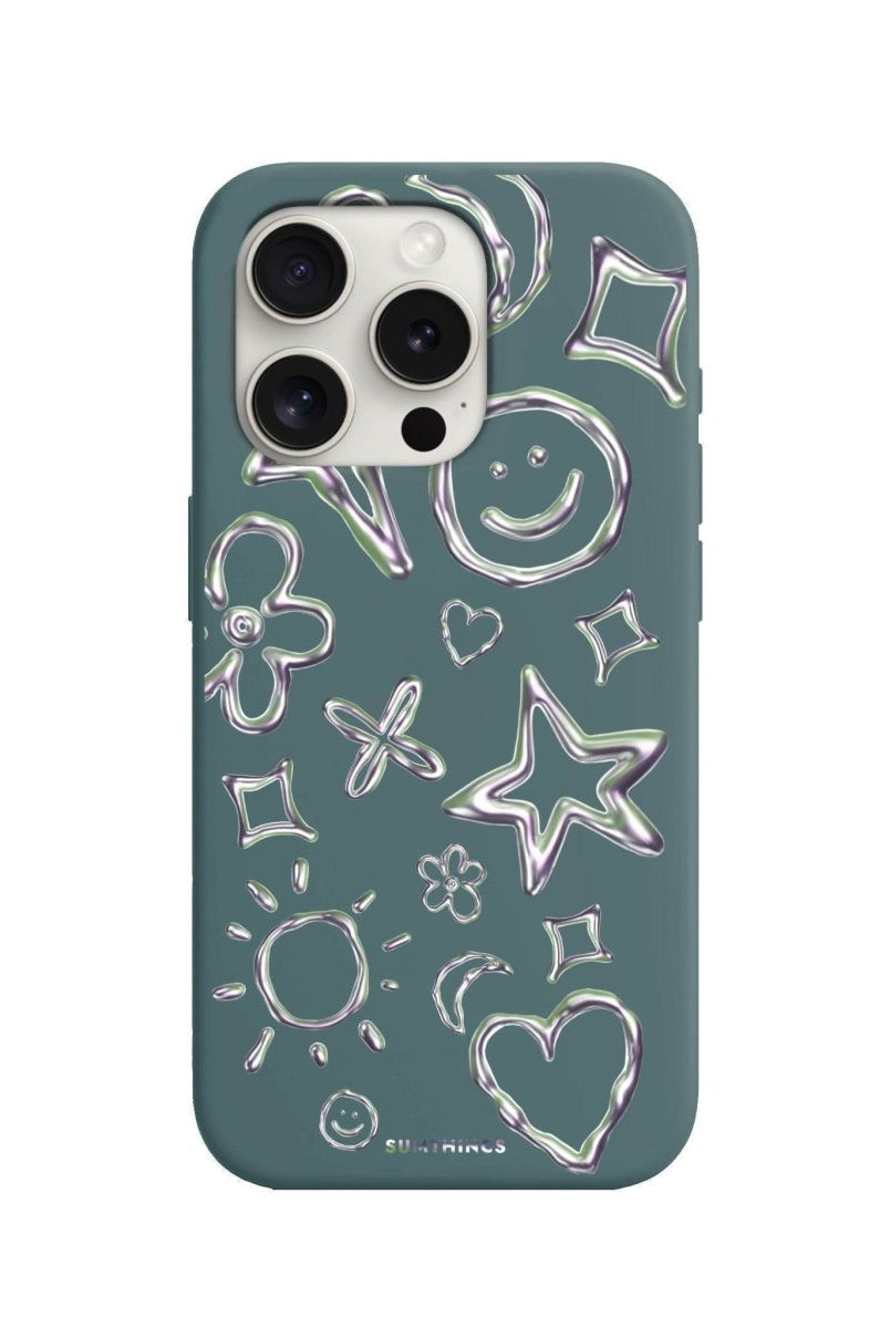 iPhone 7 Plus/8 Plus Silver Doodles Premium Telefon Kılıfı Kaktüs Yeşili - SUMTHINCS