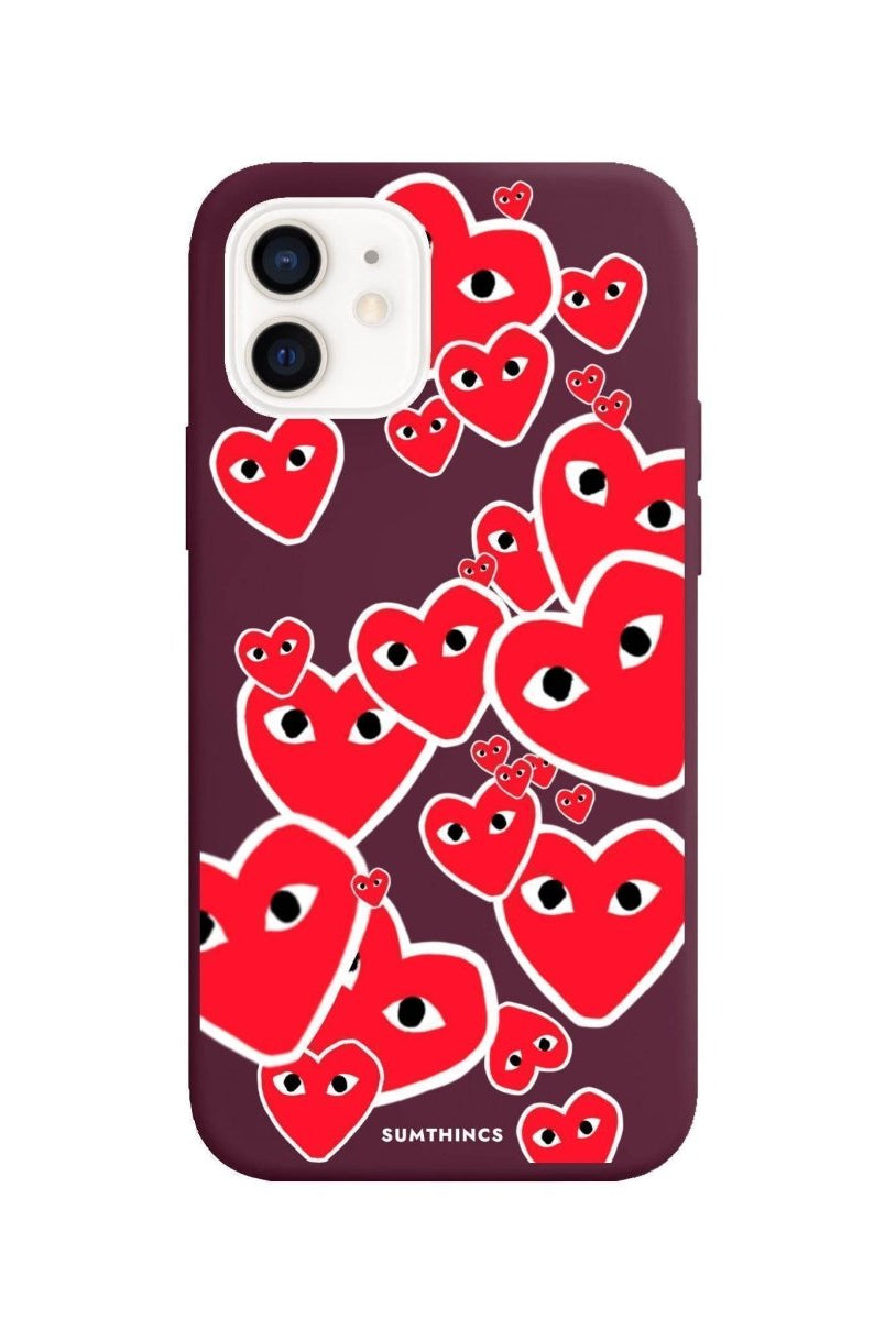 iPhone 7/8/SE 2020 Hearts Premium Telefon Kılıfı Bordo - SUMTHINCS