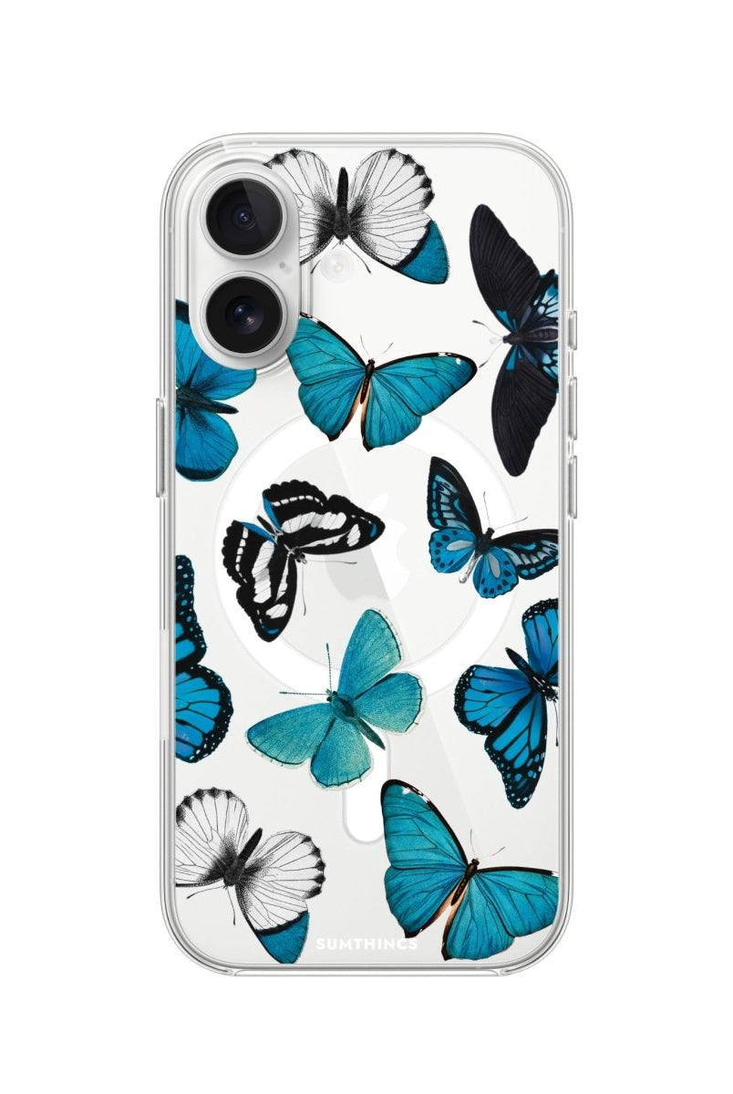 iPhone Blue Butterflies Clear Magsafe Telefon Kılıfı - Sumthincs