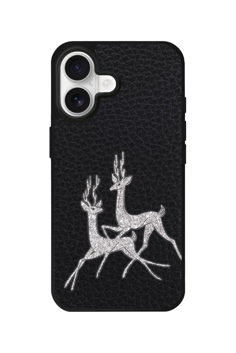 iPhone Disco Deers Leather Deri Telefon Kılıfı Siyah - Sumthincs