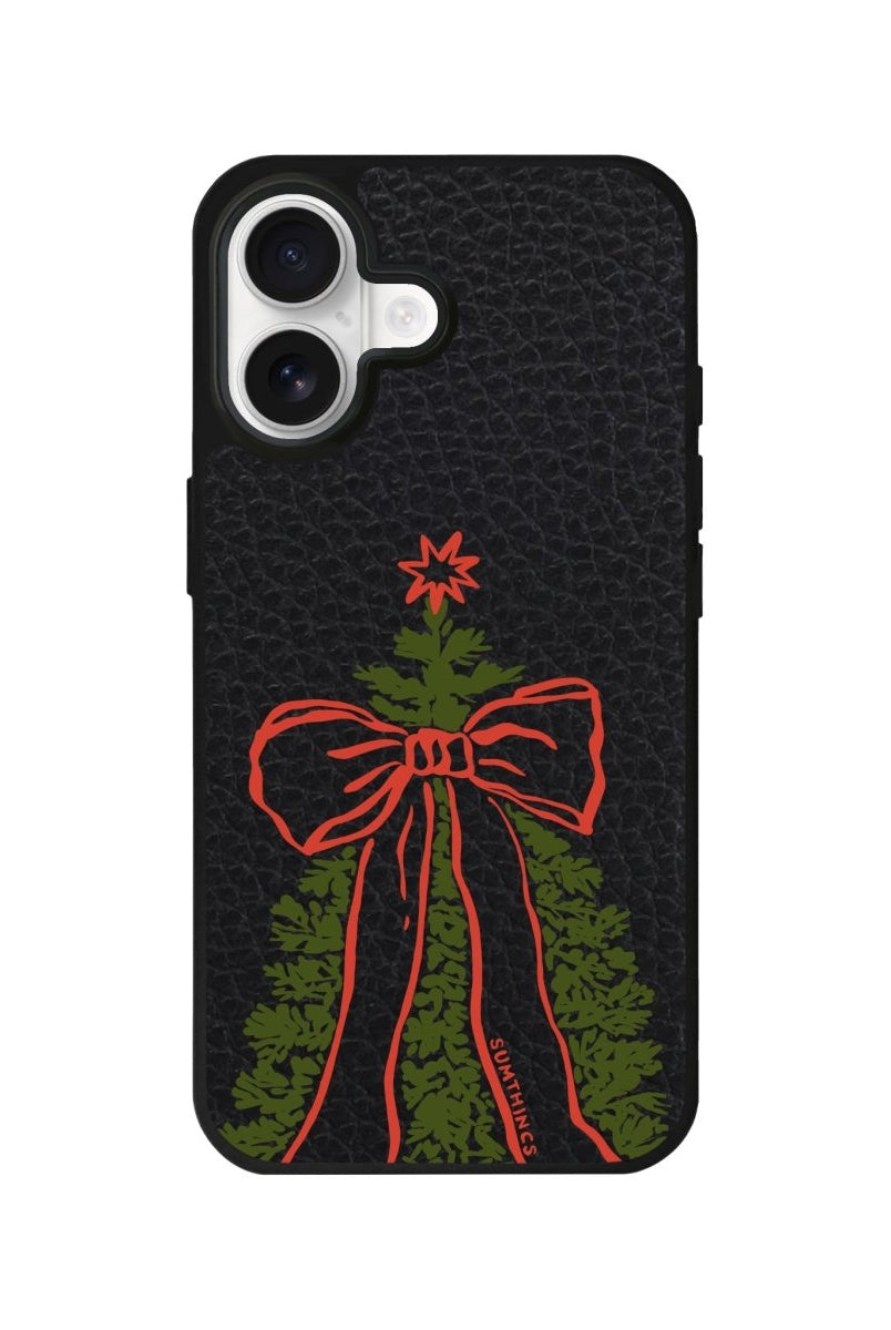 iPhone Festive Ribbon Leather Deri Telefon Kılıfı Siyah - Sumthincs