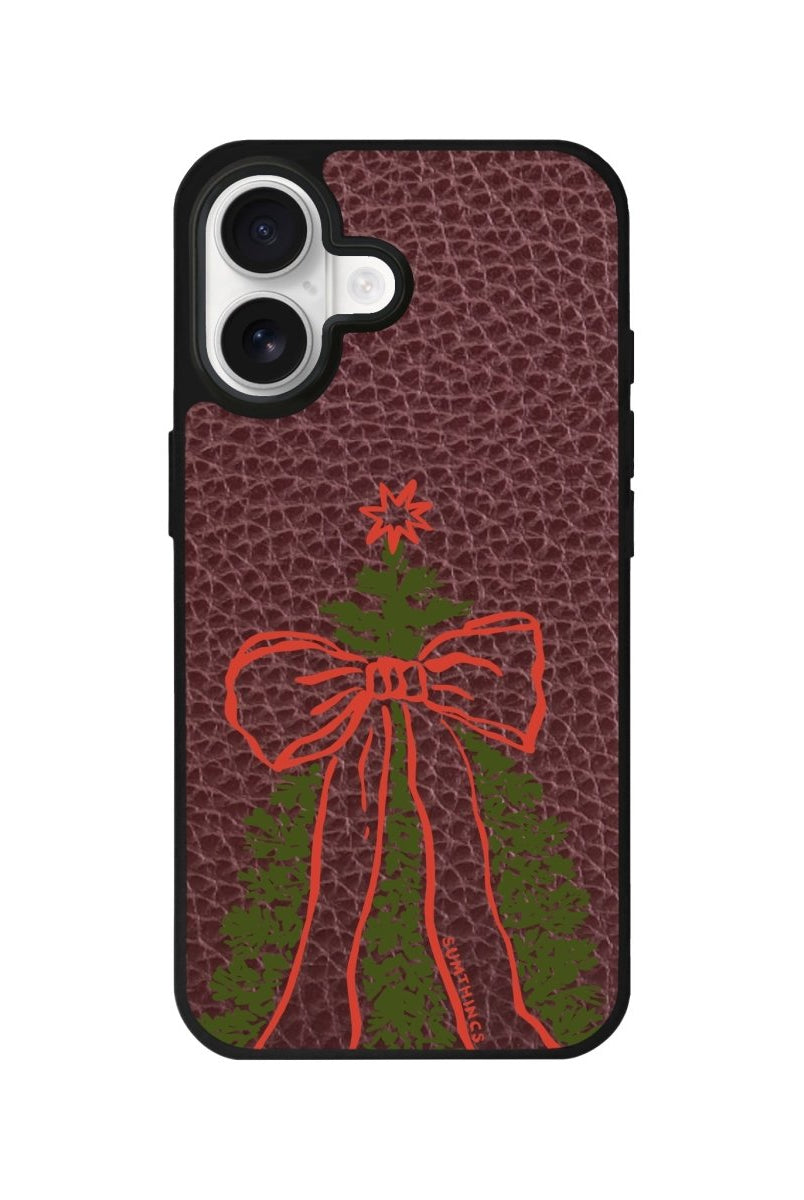 iPhone Festive Ribbon Leather Deri Telefon Kılıfı Bordo - Sumthincs