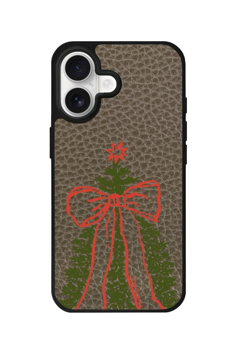 iPhone Festive Ribbon Leather Deri Telefon Kılıfı Haki - Sumthincs