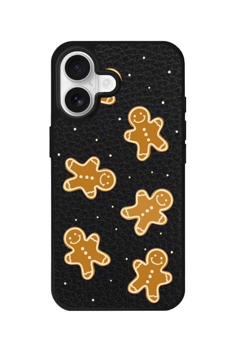 iPhone Gingerbread Man Leather Deri Telefon Kılıfı Siyah - Sumthincs