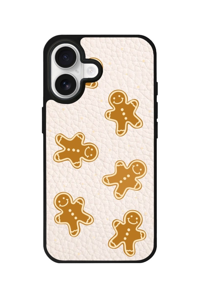 iPhone Gingerbread Man Leather Deri Telefon Kılıfı Bej - Sumthincs