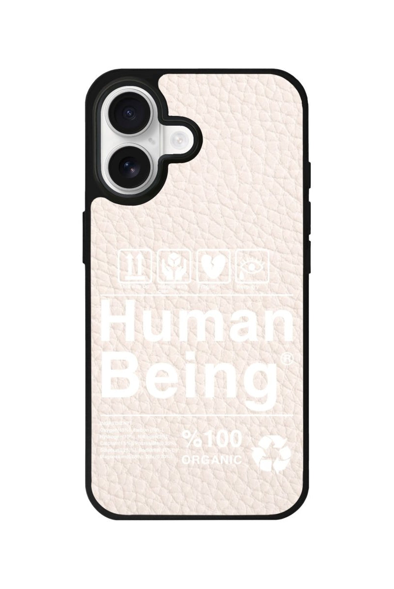 iPhone Human Being Leather Deri Telefon Kılıfı Bej - Sumthincs