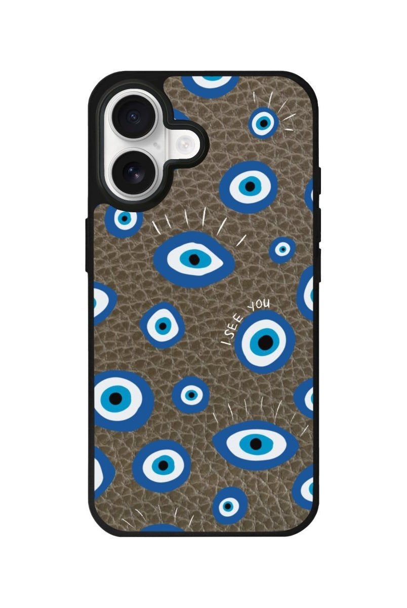 iPhone I See You Leather Deri Telefon Kılıfı Haki - Sumthincs