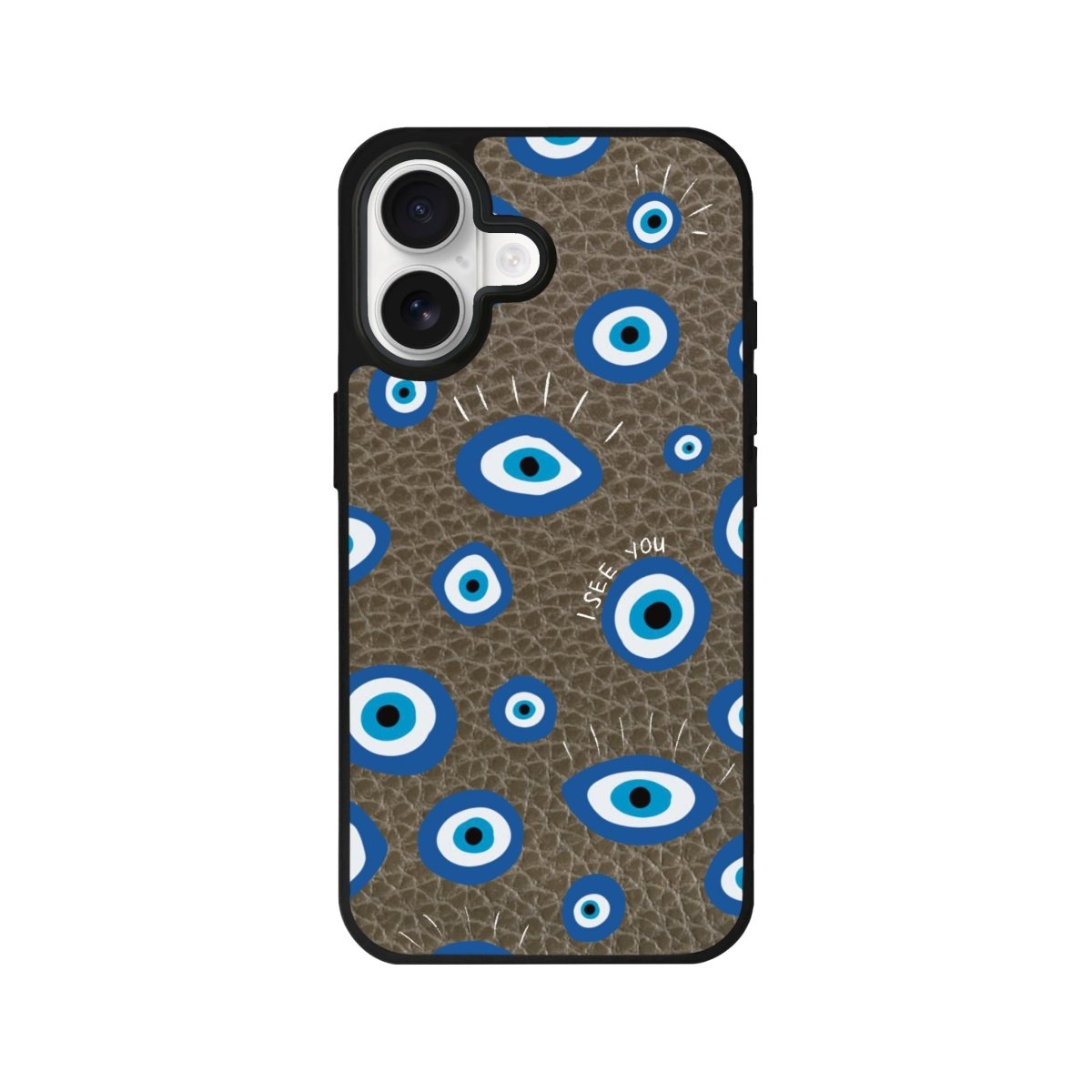 iPhone I See You Leather Deri Telefon Kılıfı Haki - Sumthincs