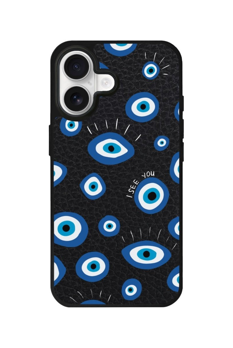 iPhone I See You Leather Deri Telefon Kılıfı Siyah - Sumthincs